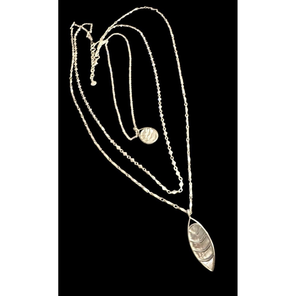 Stella & Dot Aurelia Necklace Silver Tone Layer Pendant 2 n 1 Long Short Abalone